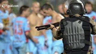 Players fight with armed police - Arsenal v Atletico Mineiro