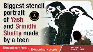 Biggest stencil portrait of Yash and Srinidhi Shetty made by a teen