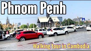 Walking tour around Phnom Penh city, along the rivers of Cambodia [4K]