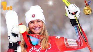 Switzerland's Corinne Suter wins gold medalin downhill at Beijing 2022 Olympics Games