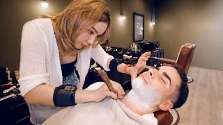 ASMR: Amazing Service by Thai Lady Barber! (Haircut, Straight Razor Shave, Wax, Face Massage)