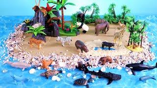 Island Sets Diorama with Miniature Animal Figures, Dinosaurs and Playmobil Animal Figurines