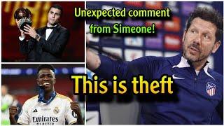 Unexpected comment from Simeone after Vinicius Junior lost the Golden Ball to Rodri!