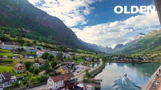 OLDEN - P&O IONA timelapse -  docking, sitting, sailaway, cruising down the fjord.