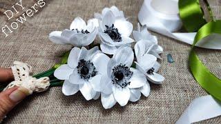 DIY anemone flower making with satin ribbon//ribbon flower tutorial