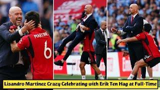  Lisandro Martinez Crazy Celebrating with Erik Ten Hag at Full-Time after Winning The FA Cup Final