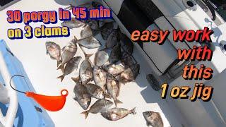 30 porgy in 45 min on 3 clams