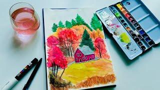  Fall landscape with ink and watercolor | Starting a sketchbook