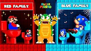 Super Mario Bros. but Mario and Sonic Family One Colored Toilet Challenge!