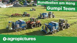 Lohnunternehmen Gumpi Team: Rundballenpressen extrem am Steilhang mit Göweil G1 Kombi und Triebachse