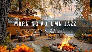 Relaxing Jazz Music for Good Mood  Outdoor Coffee Shop by the Lakeside Ambience with Fireplace