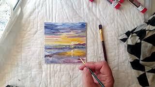 Seascape sunset oil painting speed process video by artist Lada Kholosho