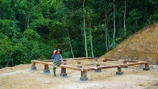 Building My New Big Log HOUSE Alone in Nature | Wooden Foundation - Ep.1