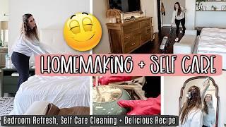 CALMING BEDROOM RESET & CLEAN WITH ME :: HOMEMAKING + SELF CARE W/ MINDSET CHATS