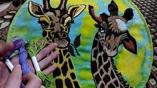 Процесс вышивки гладью (шерстью + мулине) / ЖИРАФ / поэтапная вышивка - Hand Embroidery