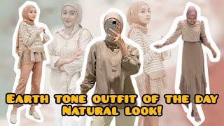 Earth tone outfit of the day|natural look|brown outfit|OOTD cewe hijabLink shopee di deskripsi box