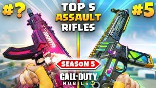 Top 5 BEST Assault Rifles In SEASON 5 Battle Royale | COD Mobile | Best AR Gunsmith Loadouts For BR