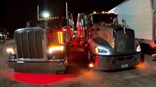 4 TRUCK CONVOY!! COMONN Peterbilt 389 And A Kenworth t660! Jake Brakes, Turbo Whistles, A Cb Talk