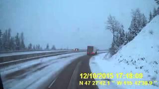 Driving a semi across the Idaho Montana border on I90 Lookout Pass 1