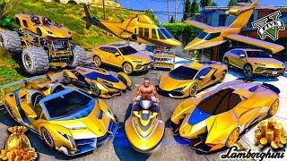 GTA 5 - Stealing SUPER LAMBORGHINI GOLD CARS  with Franklin! | (GTA V Real Life Cars #118)