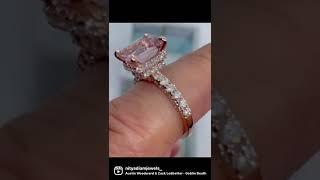 Beautiful Pink Peachy Cushion Morganite and Diamond Ring, 14K Rose Gold Cushion Morganite Ring