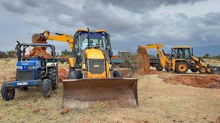 4 JCB 3dx Pond Mud Loading in Mahindra | Sonalika Eicher | New Holland | John Deere | Swaraj Tractor