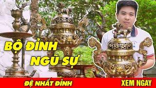 Bộ đỉnh màu hun cổ đẹp trên ban thờ gia tiên