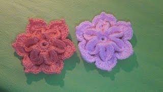 How to Crochet 3D flower tutorial I Hướng dẫn móc hoa len 3D - Mẫu hoa lan 2 lớp