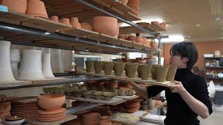 Process of making pottery. Clay and pottery factory made by Japanese craftsmen