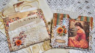 Fächerpocket aus Brottüte - Tag - viele Taschen  - schöne Herbstfarben - Idee fürs Junk Journal