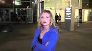 Izabella Miko talks about Taylor Swift Banner at Staples Center as she leaves ArcLight Theatre in Ho