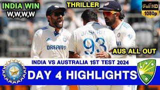 India vs Australia 1st Test Day 4 Highlights 2024 | IND vs AUS 1st Test Day 4 Highlights 2024