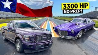 Big Power Texas Showdown! 1800hp Chevy Camaro No Prep King Drag Races 1500hp Twin Turbo Ford F-150