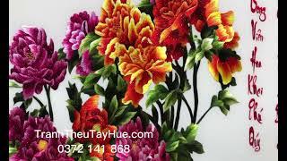 Tranh thêu hoa mẫu đơn - tranh thêu tay Huế