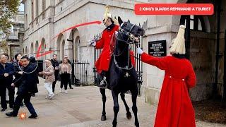 Never seen 2 King's Guards Reprimand 2 Idiots as Horse is Agitated at Horse Guards in London