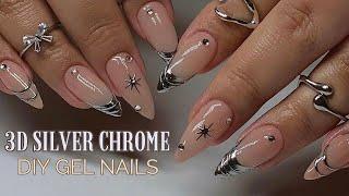 3D Chrome Nails | Silver Chrome Nail art Using Gel Polish