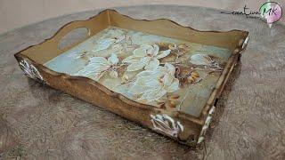 How to do decoupage with paper on a tray?  Great idea! #decoupagediy #handmade #craft #creativamk