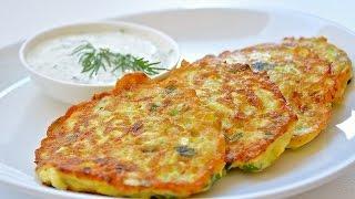 Pancakes from zucchini (zucchini, squash). Zucchini pancakes. Squash pancakes.