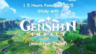 1.5+ hours Study with Me | Genshin Impact OST | Mondstadt Theme | Pomodoro 25/5