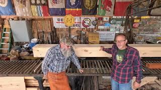 sawing a 12 foot white pine log down to a 10x10 # 608