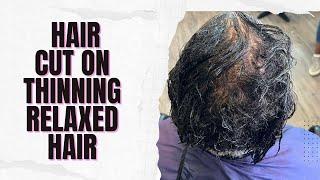 She has thin hair in the crown| Her hair was just blah| Hair cut on thinning relaxed hair