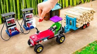 diy tractor mini petrol pump machine science project | Best tractor trolley full wood loading