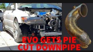 EVO BUILD PART 6!!! MAKING PIE CUT DOWNPIPE