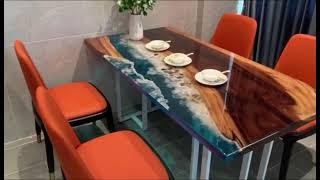 Solid Wood Crystal Clear Table Top Epoxy Resin river Dining Table for Home Decoration Hotel