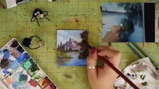 Following a Bob Ross Painting Tutorial on a Tiny Canvas! - Joy of Painting