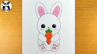 Cute rabbit with carrot drawing and colouring ​⁠@TaposhiartsAcademy