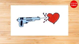 Broken Love with Gun Shot Drawing by FM Drawing School | Learn Drawing Step by Step with FM Drawing