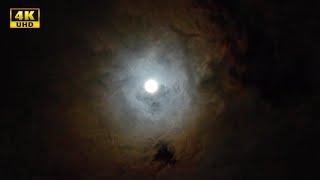 Moon in Night Sky. Moon in the clouds. 4K video 2 min 40s