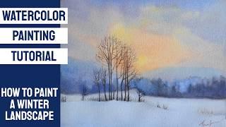 Watercolor Painting Tutorial - How to Paint a Winter Landscape