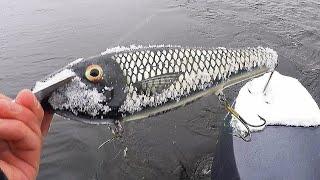 Fishing BIG Baits In SNOW Filled Boat!!